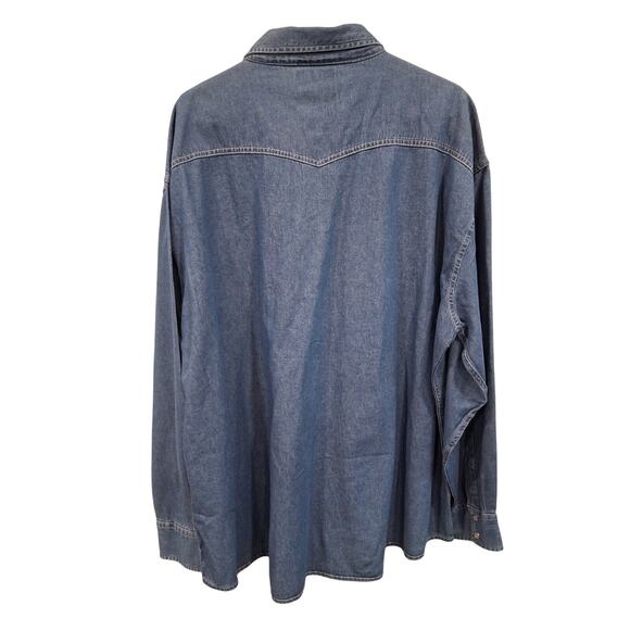 NWOT Wrangler Denim Rustic Stone Bleach Pearl Snap Long Sleeve Shirt XXL - Picture 2 of 6
